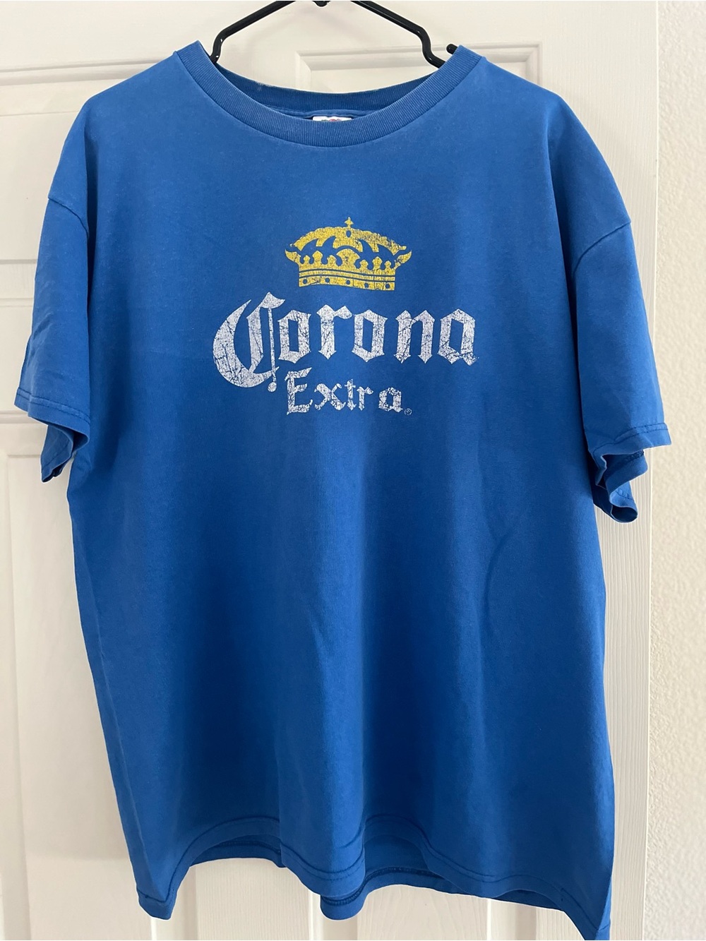 Fruit of the Loom Blue T-Shirt with White Logo and Yellow Crown